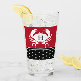 Mit Monogramm Red Schwarz-weiß Crab Nautical Glas