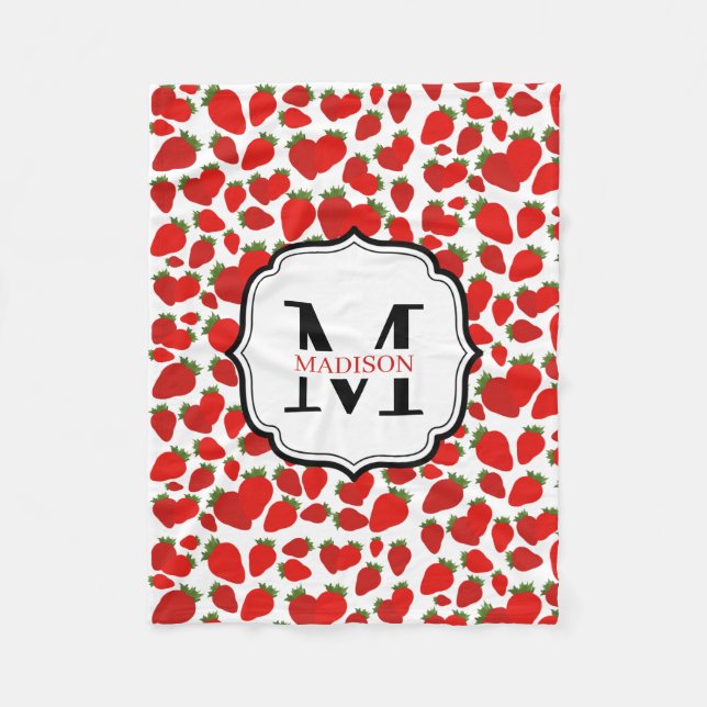Mit Monogramm Red Strawberries Muster Fleecedecke (Vorderseite)