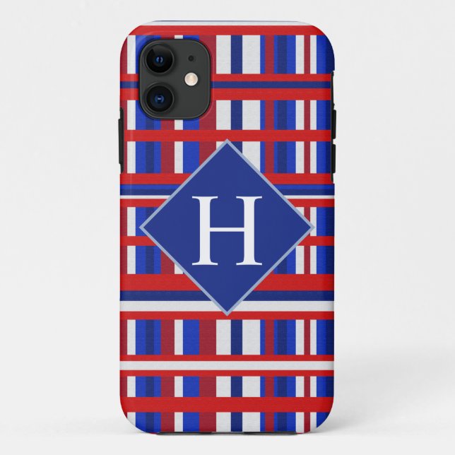 Mit Monogramm Red White & Blue Kariert Patriot Case-Mate iPhone Hülle (Rückseite)