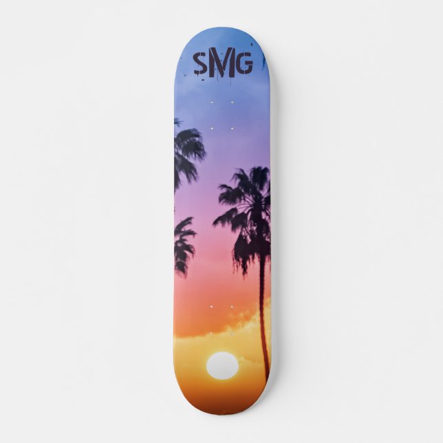 Mit Monogramm Regenbogen Sun Palm Tree Personalisi Skateboard (Vorne)