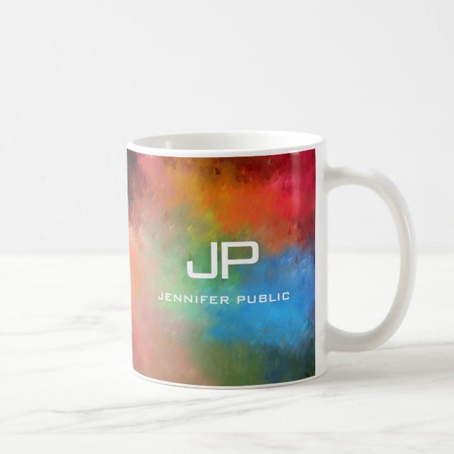Mit Monogramm Regenbogenfarben Farbenfroh Abstrakt Kaffeetasse (Rechts)