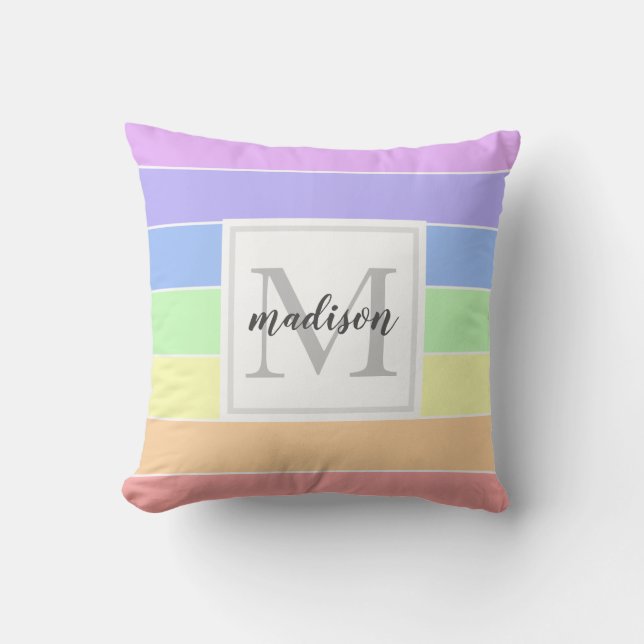 Mit Monogramm Regenbogenfarbenmuster Kissen (Vorderseite)