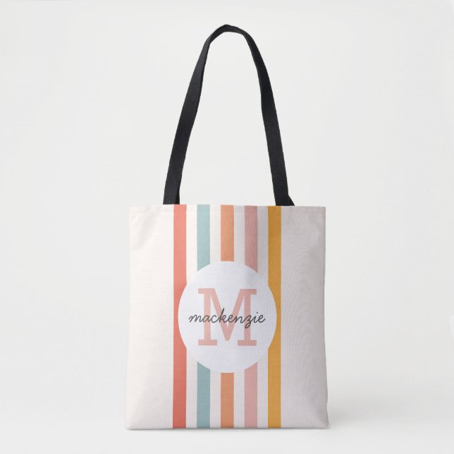 Mit Monogramm Retro Farbige Streifen Personalisier (Vorderseite)