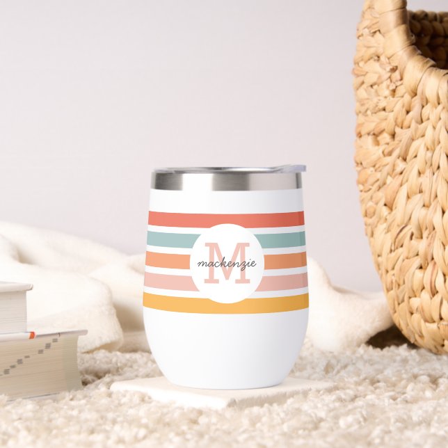 Mit Monogramm Retro Farbige Streifen Personalisier (Wohnzimmer)