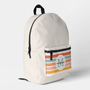 Mit Monogramm Retro Farbige Streifen Personalisier Bedruckter Rucksack