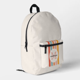 Mit Monogramm Retro Farbige Streifen Personalisier Bedruckter Rucksack