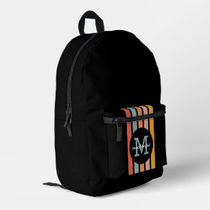 Mit Monogramm Retro Farbige Streifen Personalisier Bedruckter Rucksack