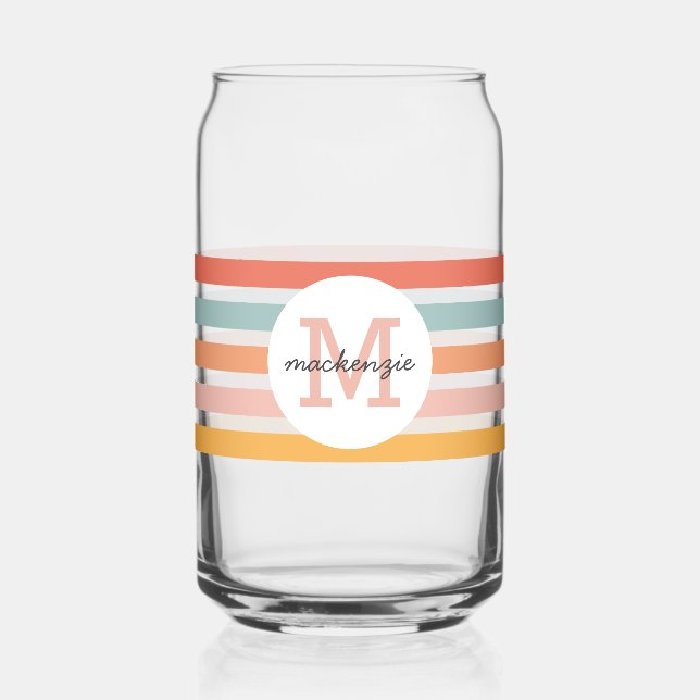 Mit Monogramm Retro Farbige Streifen Personalisier Dosenglas (Vorderseite)