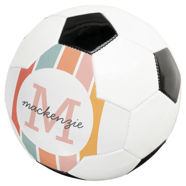 Mit Monogramm Retro Farbige Streifen Personalisier Fußball (Dreiviertel)