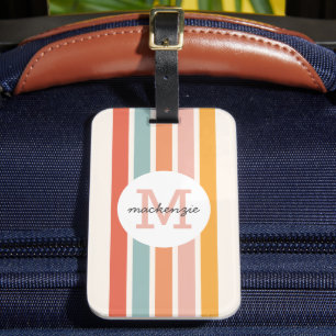 Mit Monogramm Retro Farbige Streifen Personalisier Gepäckanhänger