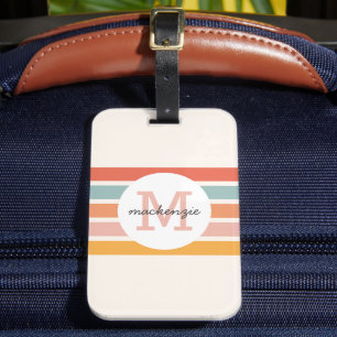 Mit Monogramm Retro Farbige Streifen Personalisier Gepäckanhänger