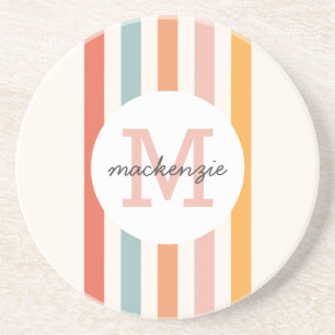 Mit Monogramm Retro Farbige Streifen Personalisier Getränkeuntersetzer