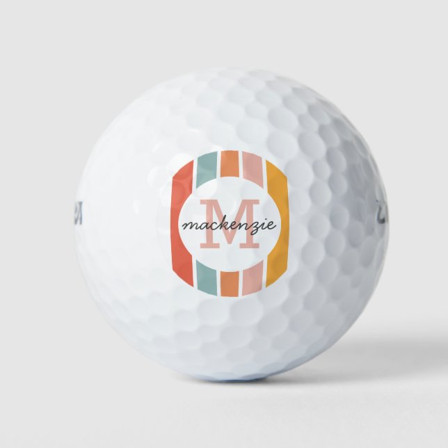 Mit Monogramm Retro Farbige Streifen Personalisier Golfball (Vorderseite)