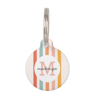 Mit Monogramm Retro Farbige Streifen Personalisier Haustiermarke