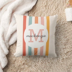Mit Monogramm Retro Farbige Streifen Personalisier Kissen