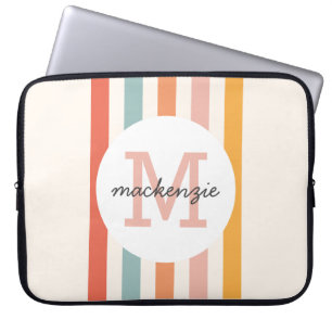 Mit Monogramm Retro Farbige Streifen Personalisier Laptopschutzhülle