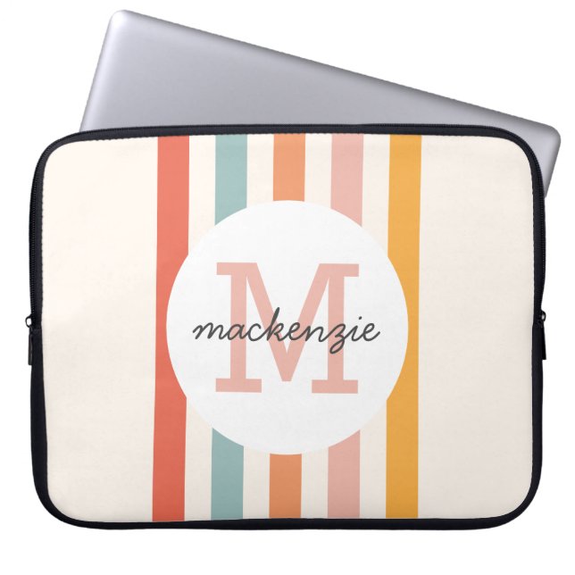 Mit Monogramm Retro Farbige Streifen Personalisier Laptopschutzhülle (Vorderseite)