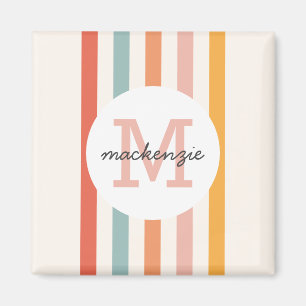 Mit Monogramm Retro Farbige Streifen Personalisier Magnet