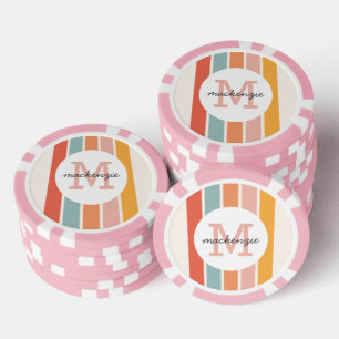Mit Monogramm Retro Farbige Streifen Personalisier Pokerchips