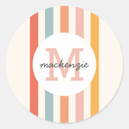 Mit Monogramm Retro Farbige Streifen Personalisier Runder Aufkleber