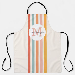 Mit Monogramm Retro Farbige Streifen Personalisier Schürze