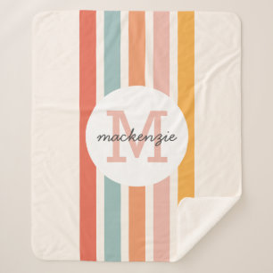 Mit Monogramm Retro Farbige Streifen Personalisier Sherpadecke