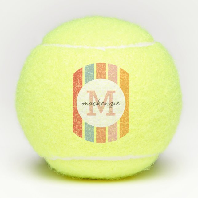Mit Monogramm Retro Farbige Streifen Personalisier Tennisbälle (Vorderseite)