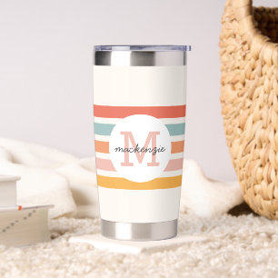 Mit Monogramm Retro Farbige Streifen Personalisier Thermobecher