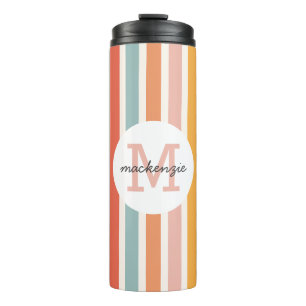 Mit Monogramm Retro Farbige Streifen Personalisier Thermosbecher