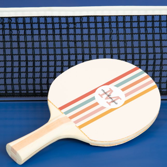 Mit Monogramm Retro Farbige Streifen Personalisier Tischtennis Schläger (InSitu)