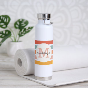 Mit Monogramm Retro Farbige Streifen Personalisier Trinkflasche