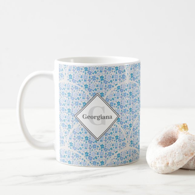 Mit Monogramm Retro Florals Berry Kaffeetasse (Mit Donut)
