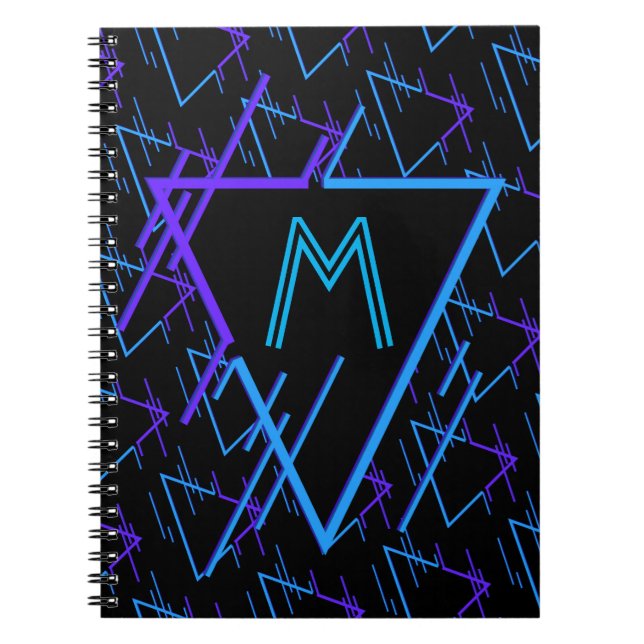 Mit Monogramm Retro-Neon Geometrisches Muster 2 Notizblock (Vorderseite)