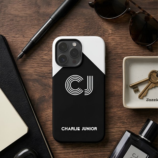 mit Monogramm Retroinitis Schwarzweiß Case-Mate iPhone Hülle (Von Creator hochgeladen)