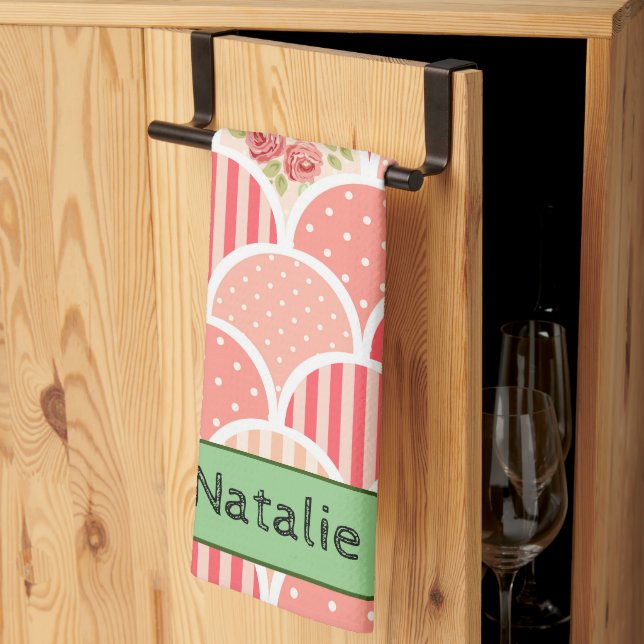 Mit Monogramm Retromuster Geschirrtuch (Drittel gefaltet)