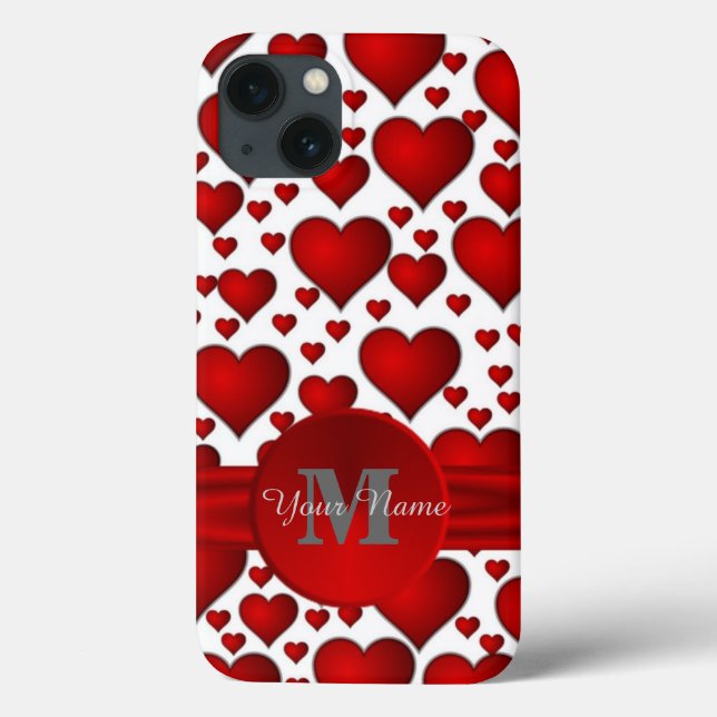 Mit Monogramm romanisches Herzmuster Case-Mate iPhone Hülle (Rückseite)