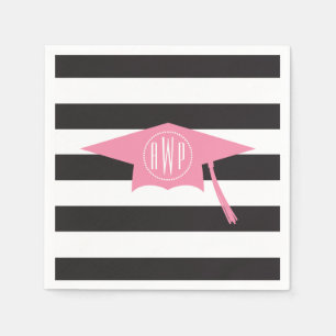 Mit Monogramm rosa Abschluss-Kappe + Schwarze Serviette