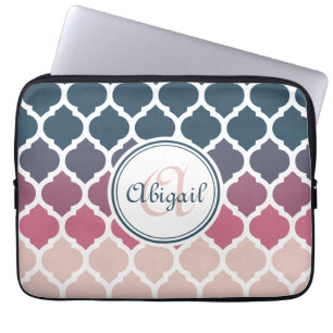 Mit Monogramm rosa blaues marokkanisches Gittermus Laptopschutzhülle