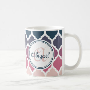 Mit Monogramm rosa blaues marokkanisches Gittermus Tasse