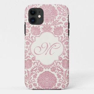 Mit Monogramm rosa Blumendamast iPhone 11 Hülle