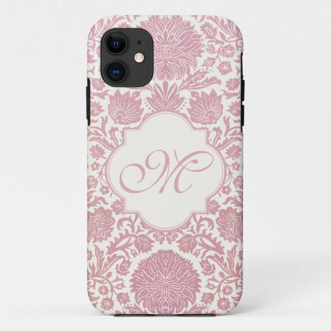 Mit Monogramm rosa Blumendamast Case-Mate iPhone Hülle (Rückseite)