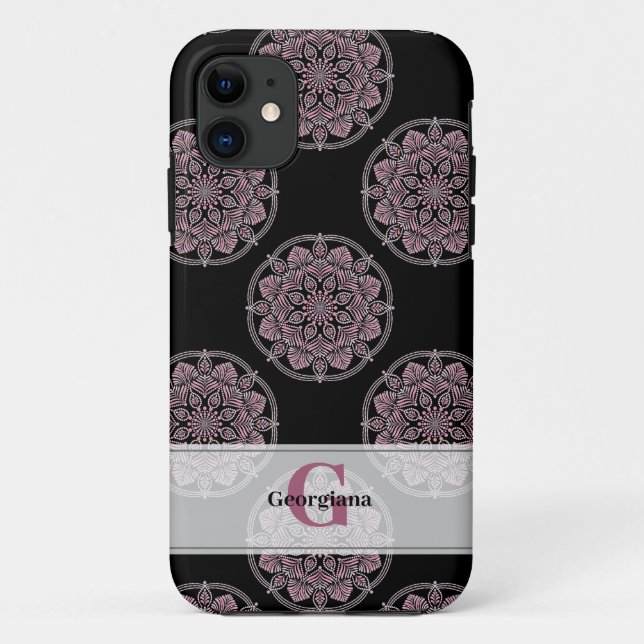 Mit Monogramm rosa Blumenfronten Polka Dot Mandala Case-Mate iPhone Hülle (Rückseite)