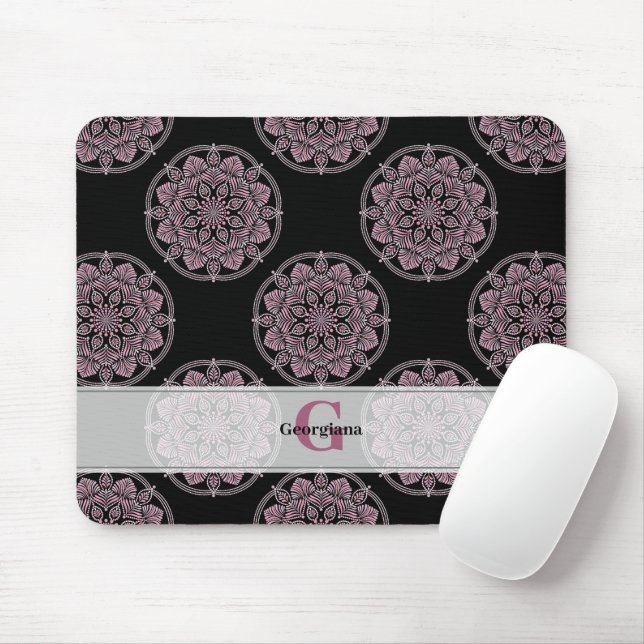 Mit Monogramm rosa Blumenfronten Polka Dot Mandala Mousepad (Mit Mouse)