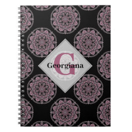 Mit Monogramm rosa Blumenfronten Polka Dot Mandala Notizblock
