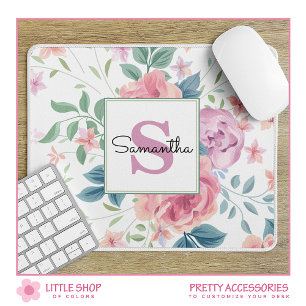 Mit Monogramm Rosa-Blüte Mousepad