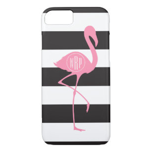 mit Monogramm rosa Flamingo + Schwarz + Weiße Stre Case-Mate iPhone Hülle
