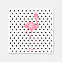 Mit Monogramm rosa Flamingo + Schwarzer Polka Dot