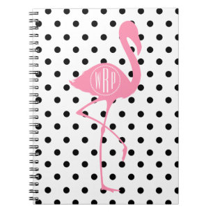 Mit Monogramm rosa Flamingo + Schwarzer Tupfen Notizblock
