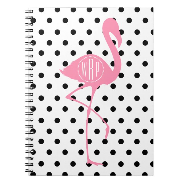 Mit Monogramm rosa Flamingo + Schwarzer Tupfen Notizblock (Vorderseite)