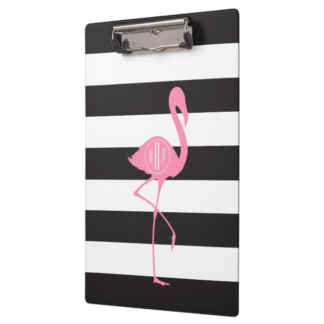Mit Monogramm rosa Flamingo + Schwarzes + Weiße Klemmbrett (Links)